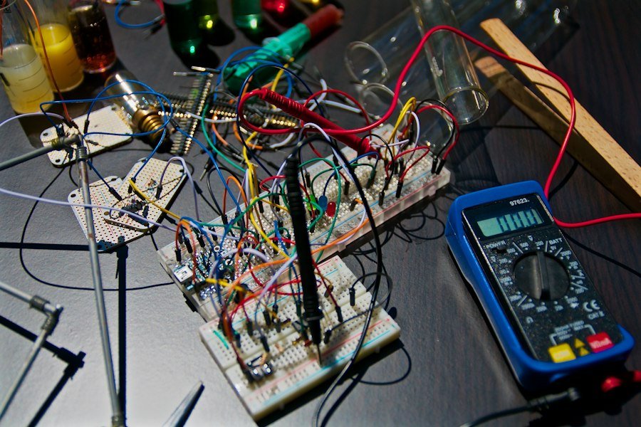 Electronic circuit boards near a tester