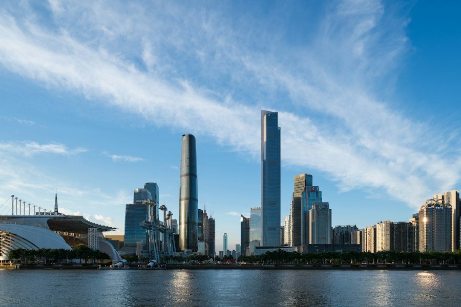 City skyline under a blue sky