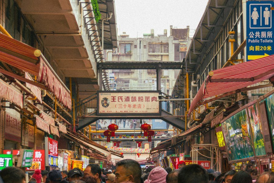 Crowded commercial street market