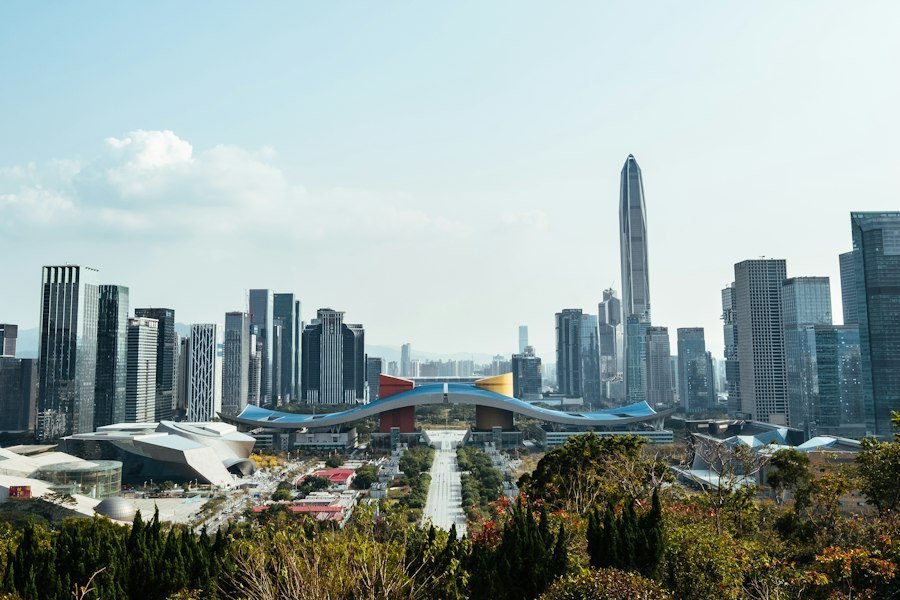 Shenzhen skyline seen from a hilltop